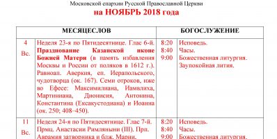 Расписание богослужений Преображенского храма деревни Спас-Каменка на ноябрь 2018 года